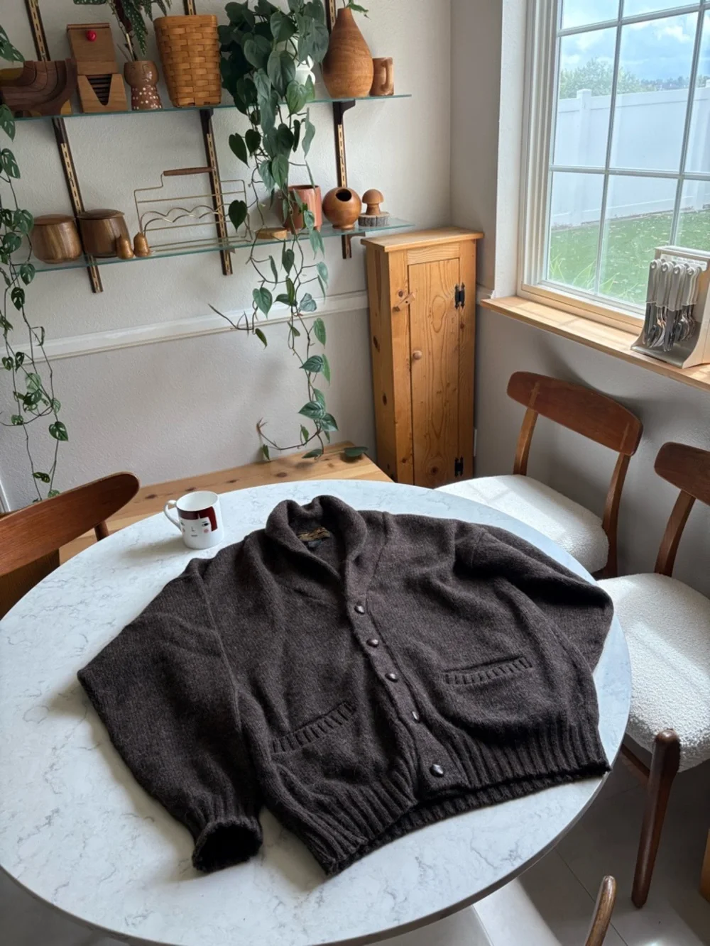 Vintage Eddie Bauer Men's Brown Shawl Collar Wool Cardigan like new - Picture 6 of 9